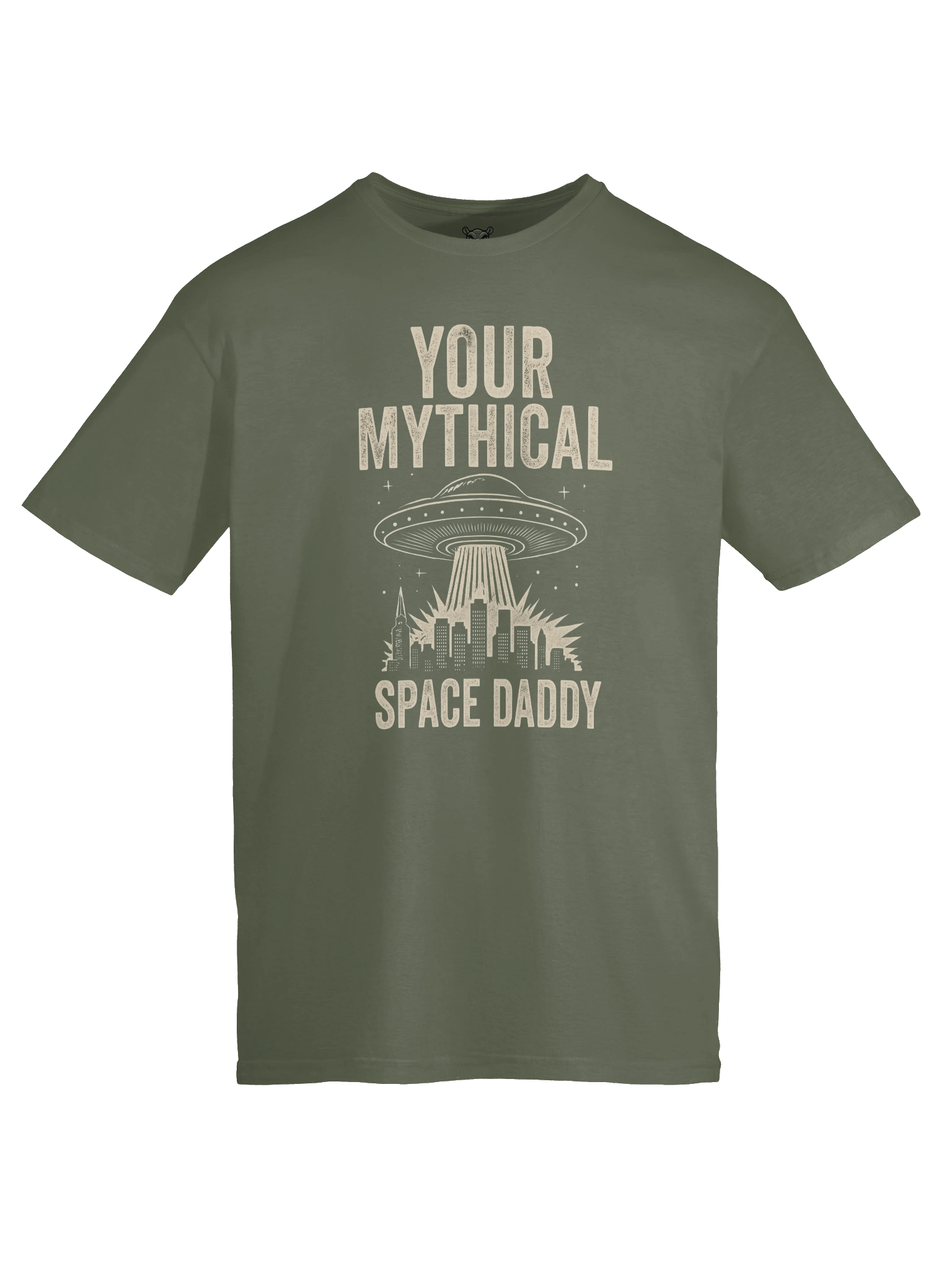 "Your Mythical Space Daddy" T-Shirt – Dark Sci-Fi Cityscape Graphic Tee | Funny Sarcastic Alien Humor Shirt product image (3)