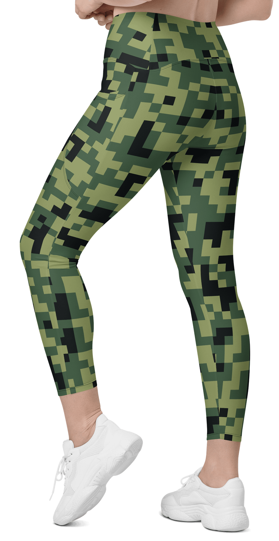 Military Green Camouflage Pixels Camo Pattern Leggings with Pockets product image (6)