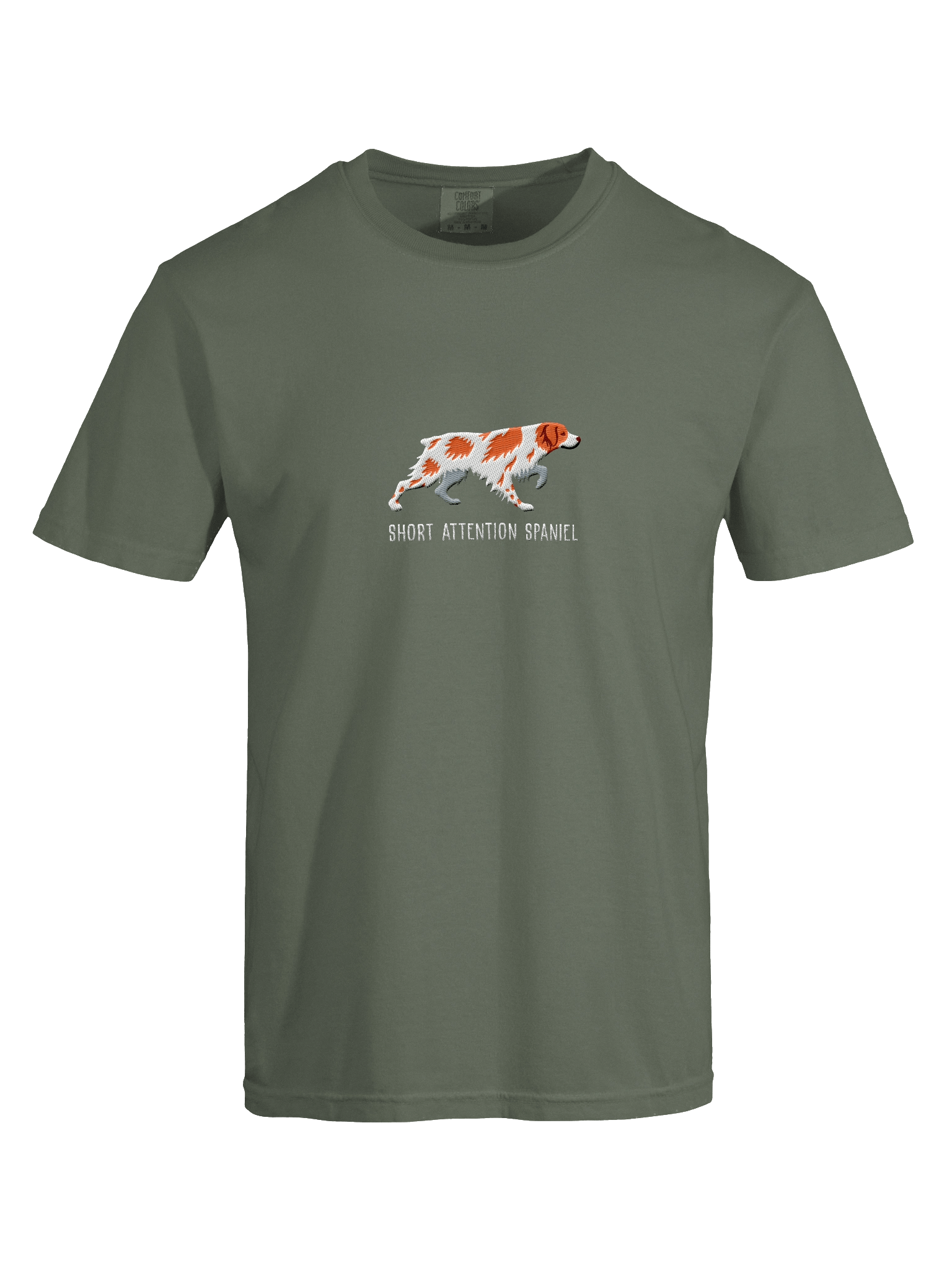 Short Attention Spaniel T-Shirt(Embroidered) of a Brittany Spaniel(Orange & White) product image (27)