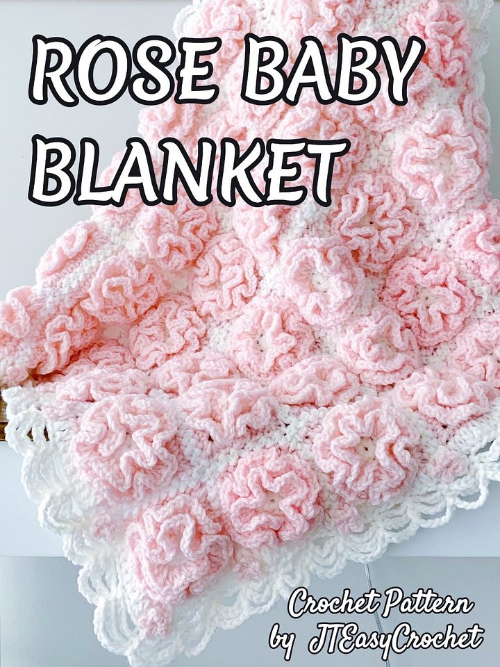 Rose Flower Baby Blanket Crochet Pattern, Floral Granny Square Throw Blanket, Boho Home Decor product image (2)