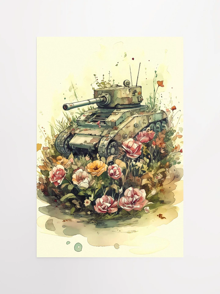 Harmony of Strength and Softness: A Military Tank Amidst Blooming Flowers Poster Matte Posters product image (2)