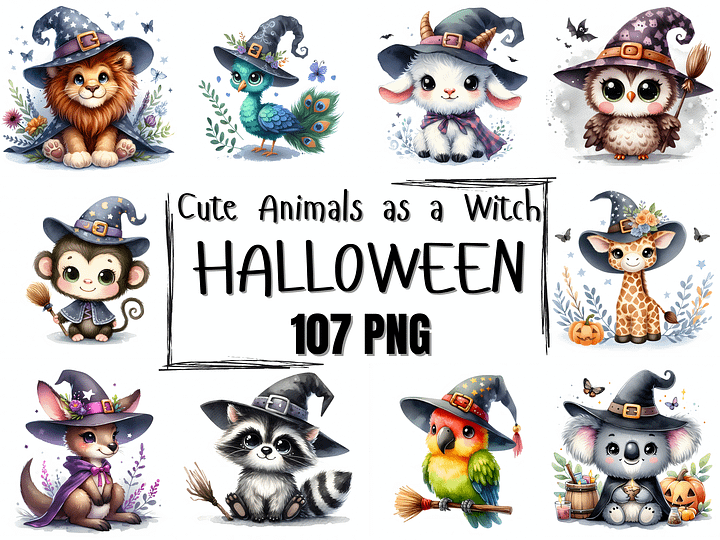 Halloween PNG, Cute Animals as a Witch PNG, Sticker, Mug, dtf, Shirts, PNG Download product image (2)