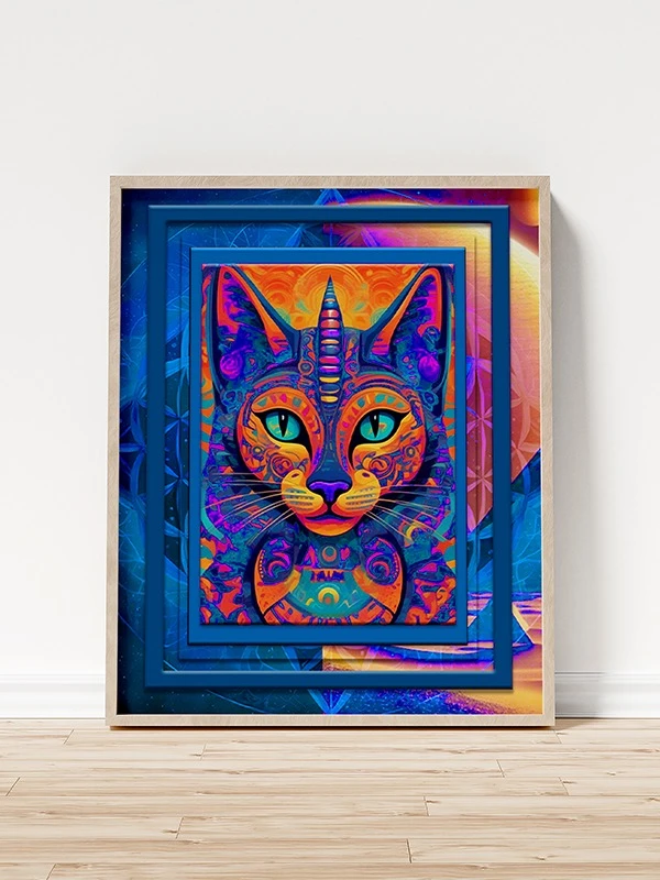 Space Cat Blue Orange Poster product image (1)
