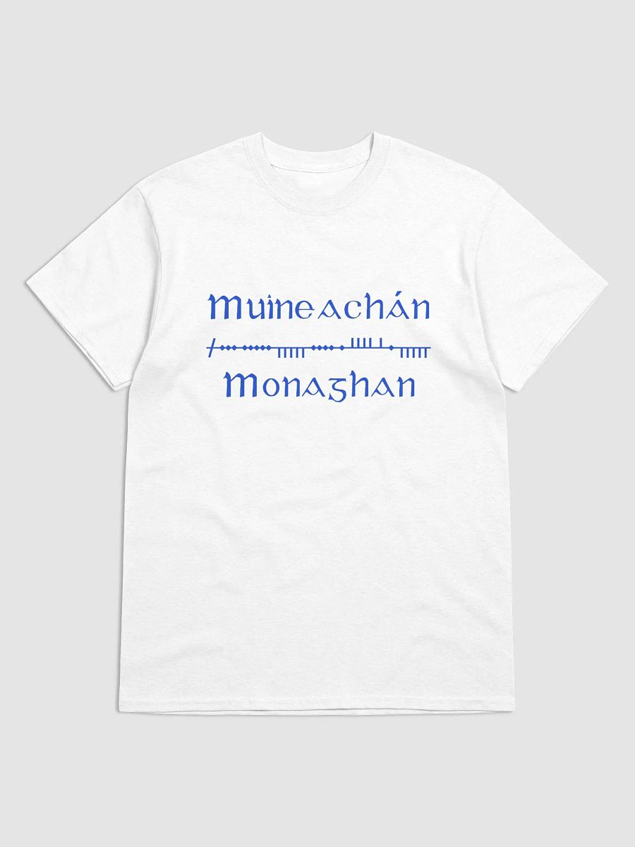 Monaghan/Muineachán Scholastic style Ogham white printed T-shirt product image (1)