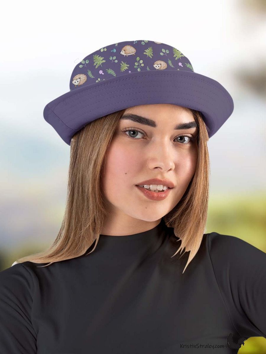 Hedgehogs Reversible Bucket Hat in Hedgehogs on Plum and Solid Plum product image (4)