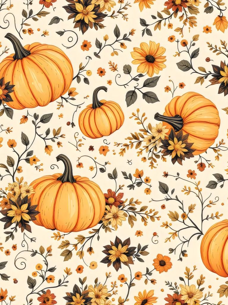 14 Autumn Pumpkin Floral Pattern - Vintage Harvest Season Aesthetic product image (3)