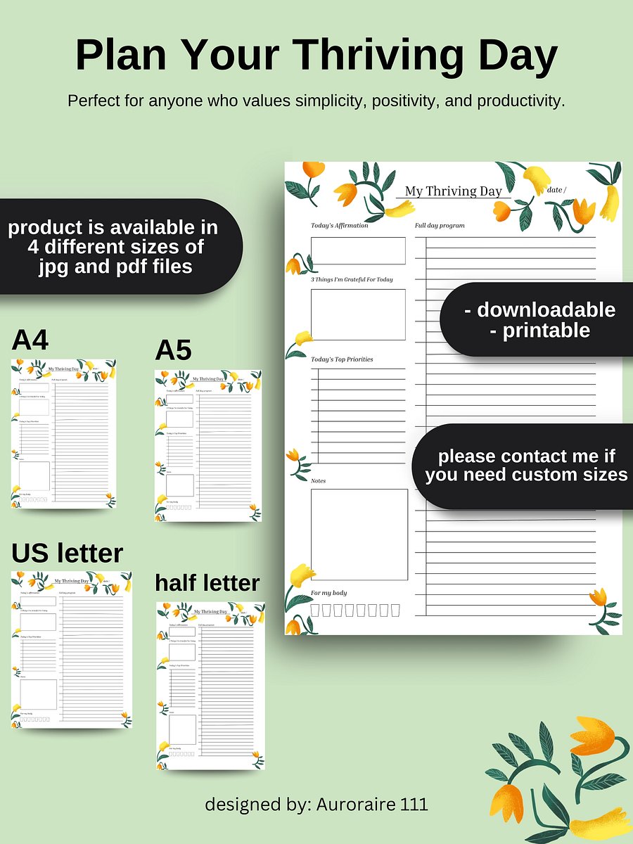 My Thriving Day - Printable Daily Planner | Digital Planner Page Download | Multiple Sizes Included product image (4)