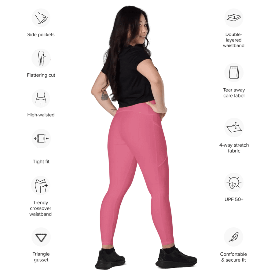 Plain Rosy Pink True Summer Women's High Waisted Premium Crossover Leggings with Pockets by Treasure Pie product image (12)