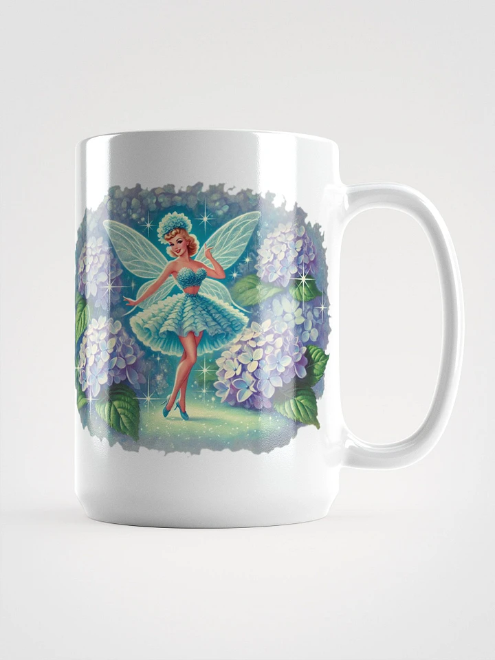 Blue Hydrangea Fairy 15 oz Glossy White Mug product image (1)