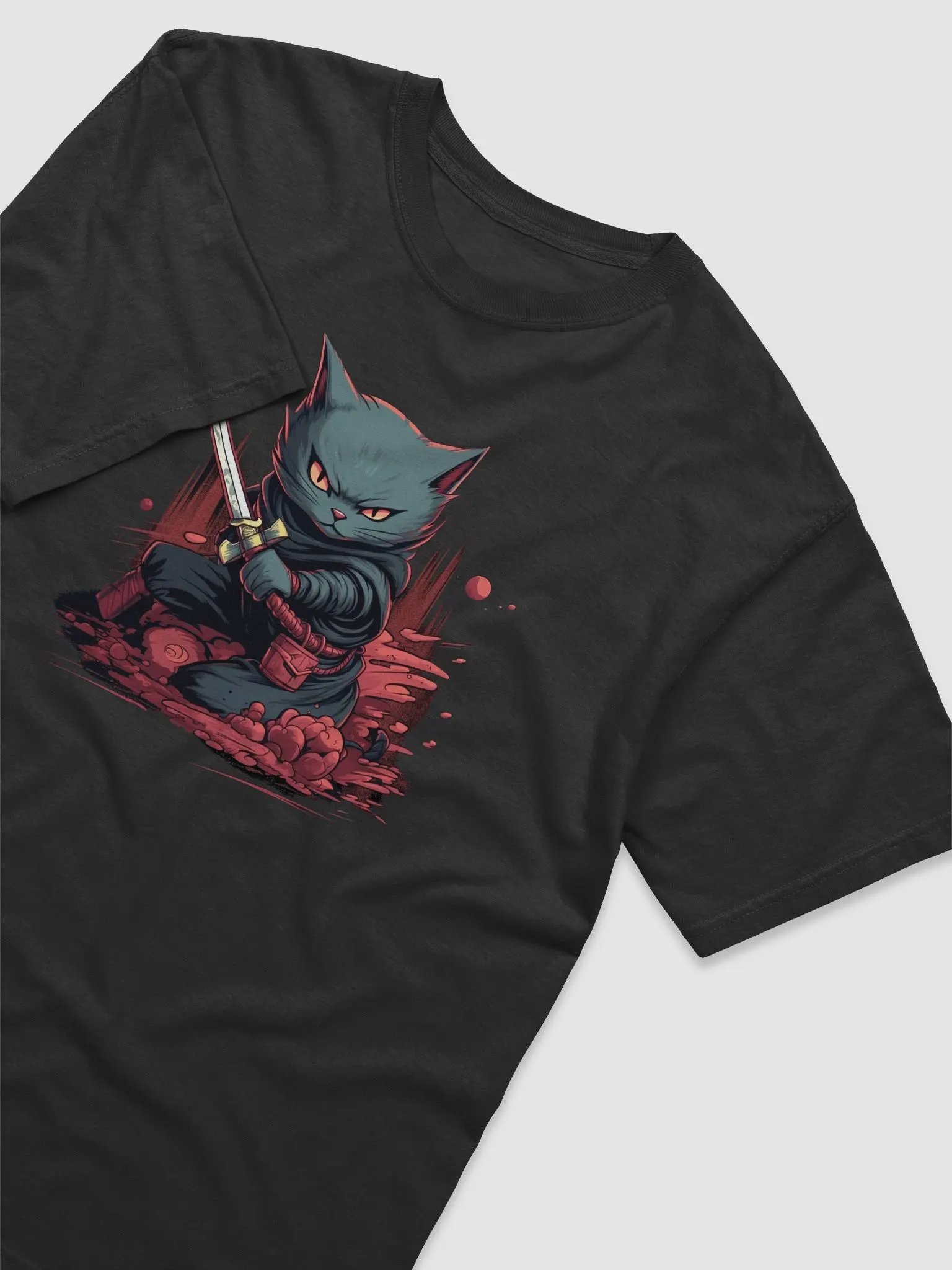 Vintage Japanese Samurai Ninja Cat Tattoo Kawaii T-Shirt product image (4)