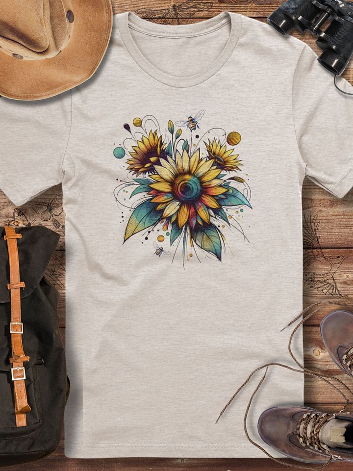Sunflower and Bee T-Shirt, Vibrant Floral Art Tee, Boho Nature Shirt, Wildflower Aesthetic, Garden Lover Gift, Summer Botanical Top product image (1)