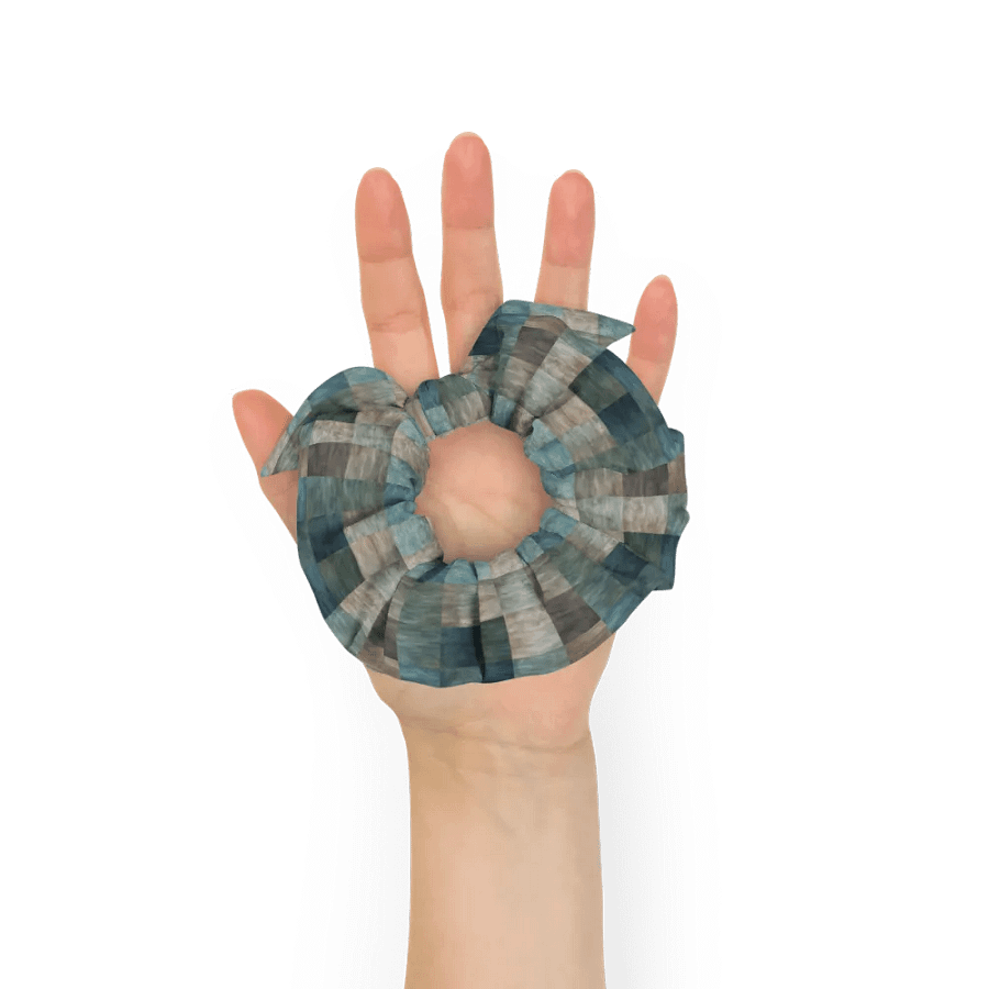 Hair Scrunchie - Checkered Pattern in Blues, Greens, and Browns product image (7)