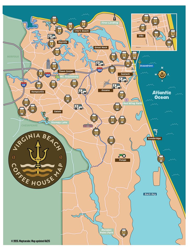 Caffeinated Virginia Beach Map - Instant Digital Download product image (2)