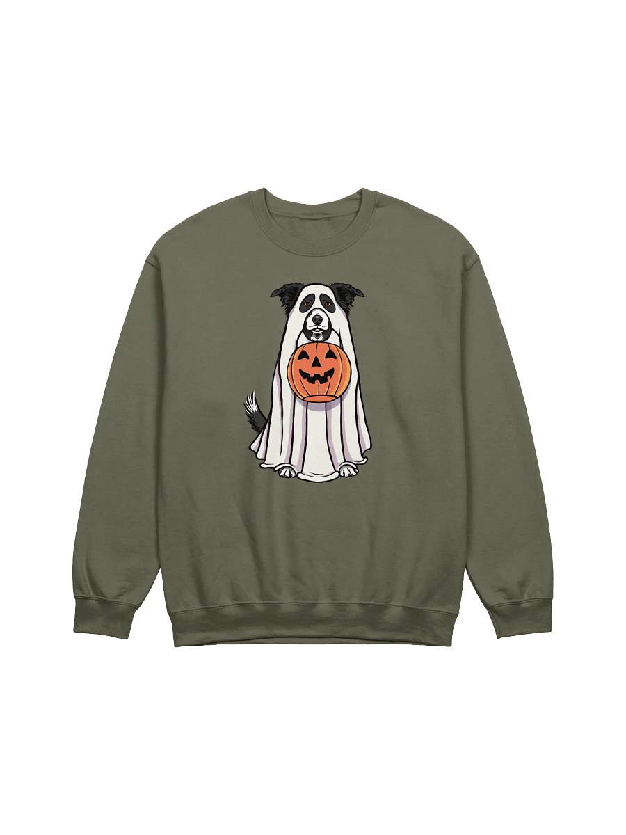 Funny Halloween Border Collie Sweatshirt | Funny Border Collie Wearing a Ghost Costume and Holding a Pumpkin Basket product image (13)