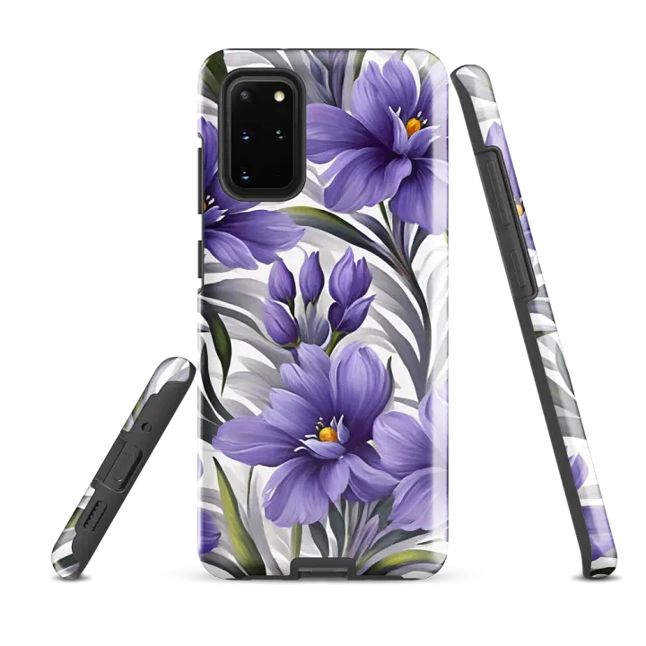 Tough Phone Case for Samsung® - Purple Flowers on a White Background product image (2)