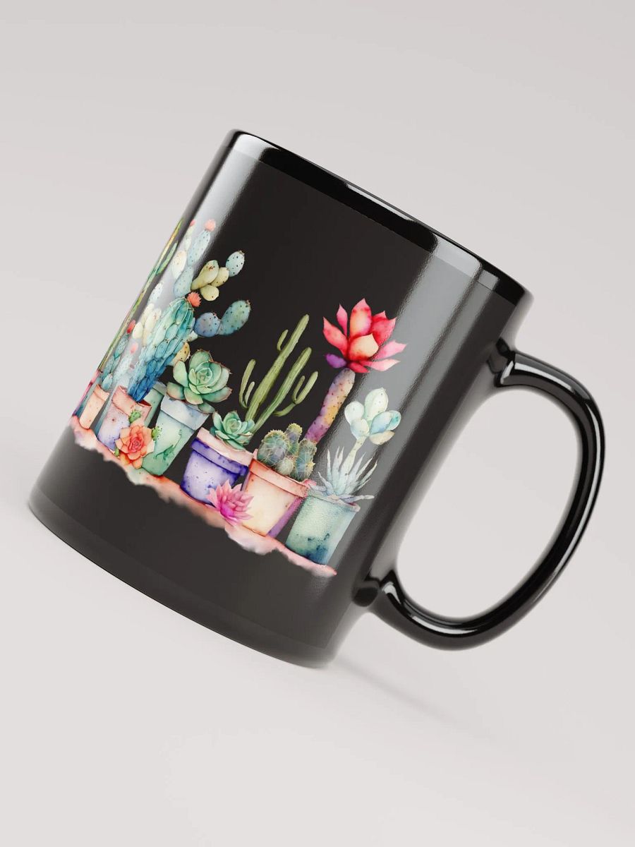 Colorful Potted Cacti And Succulents Black Glossy Mug product image (8)