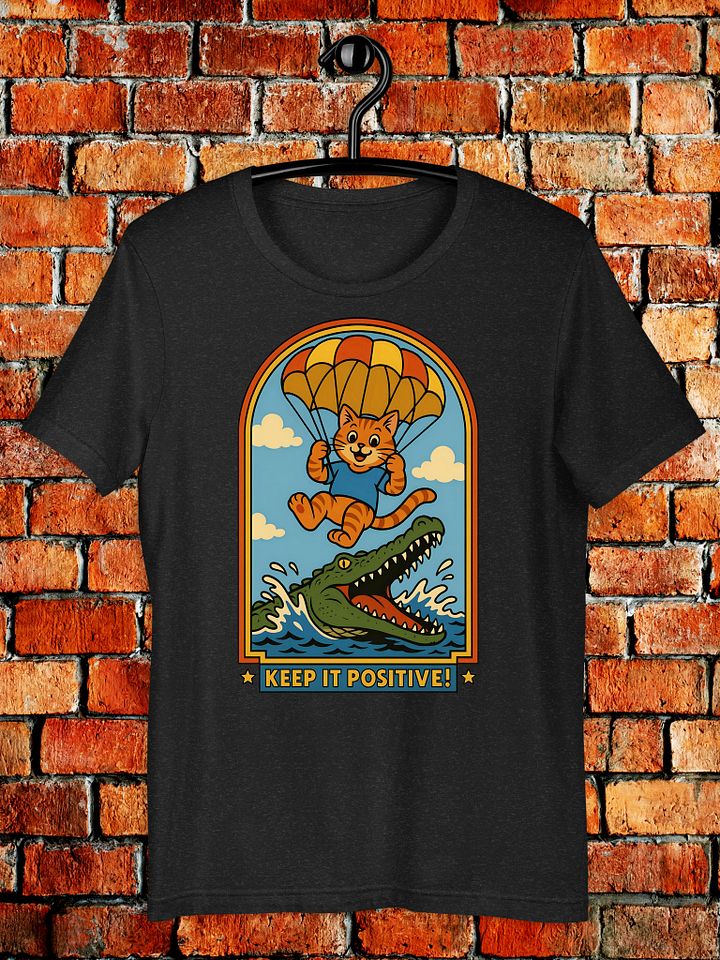 Keep It Positive Tee – Retro Cat vs Crocodile Parachute Shirt product image (1)
