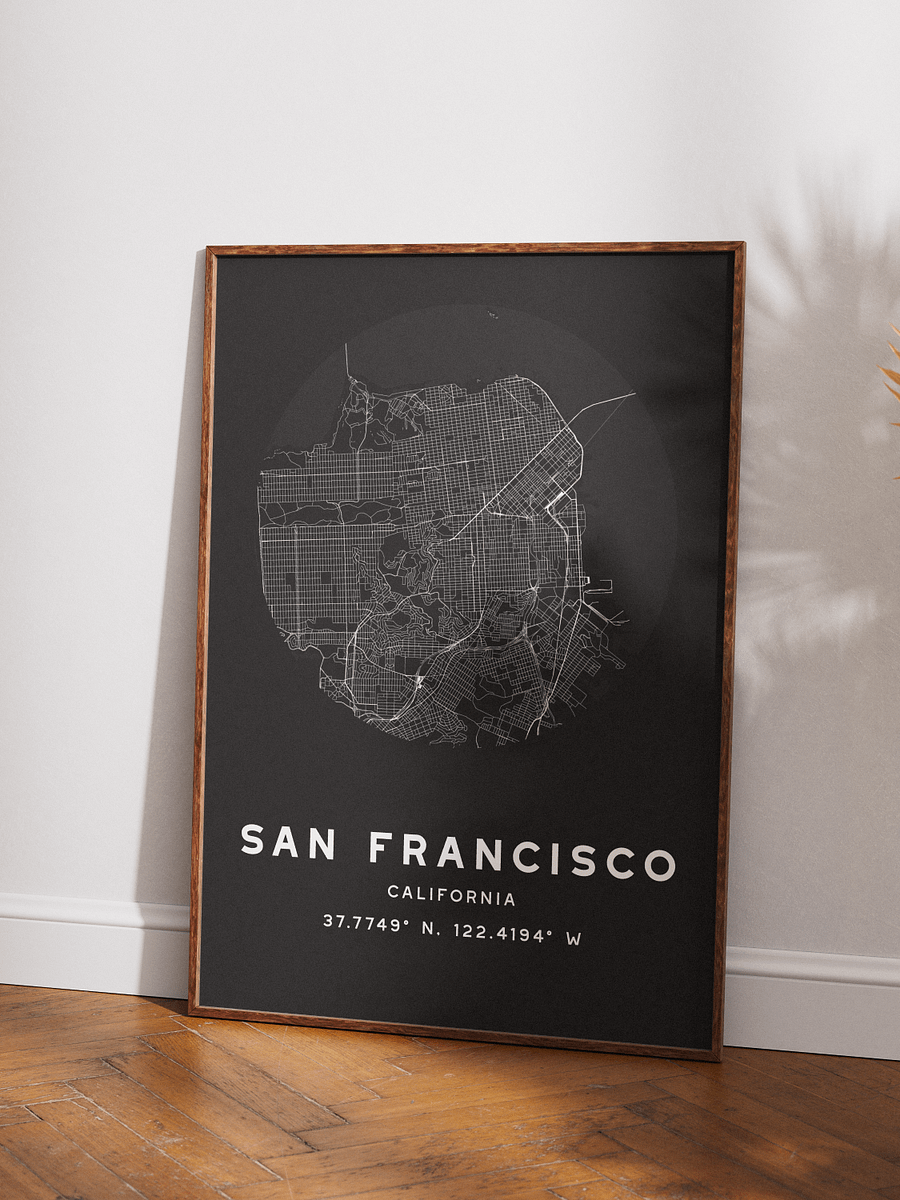 San Francisco Street Map Poster – Black Minimalist Circular City Art product image (3)