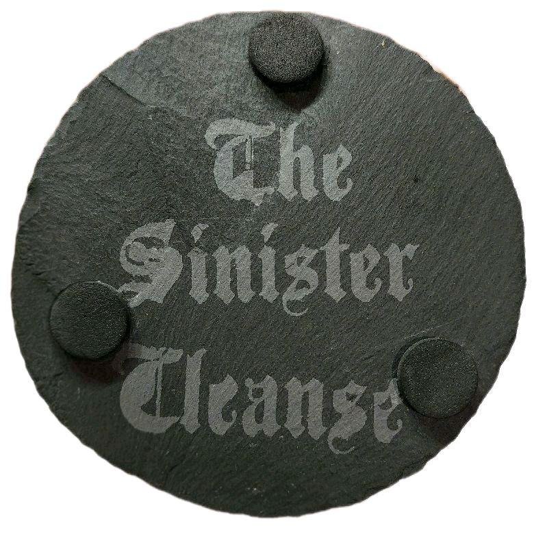 Sinister Cleanse Limited Edition Beer Mug with Navy Blue Leather & Hand Etched Coaster Set - Premium Glass 16oz Mug & Authentic Slate Coasters product image (4)