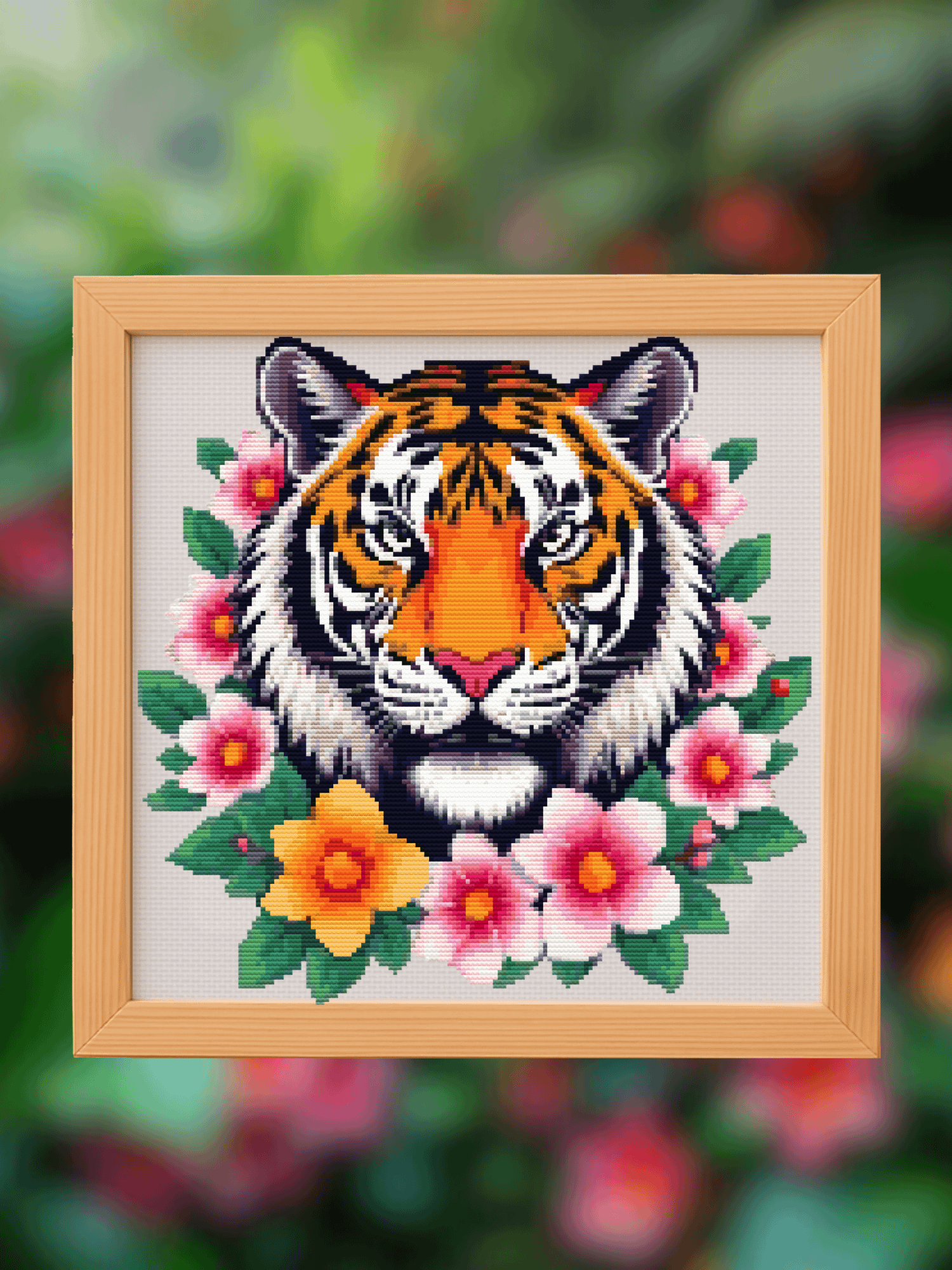 Floral Tiger Cross Stitch Pattern product image (1)