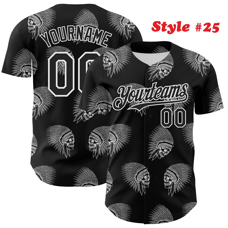 Authentic Baseball Jersey, Custom Baseball Jersey, Personalized Sport Jersey, Colorful, Number, 3D Skull product image (188)