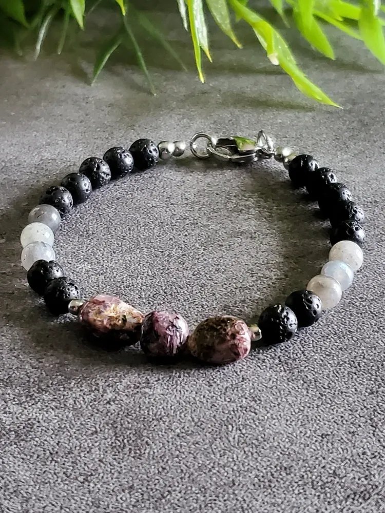 Kali Ma Transformation Bracelet – Lava, Charoite & Labradorite | Rebirth, Protection & Shadow Work Jewelry product image (1)