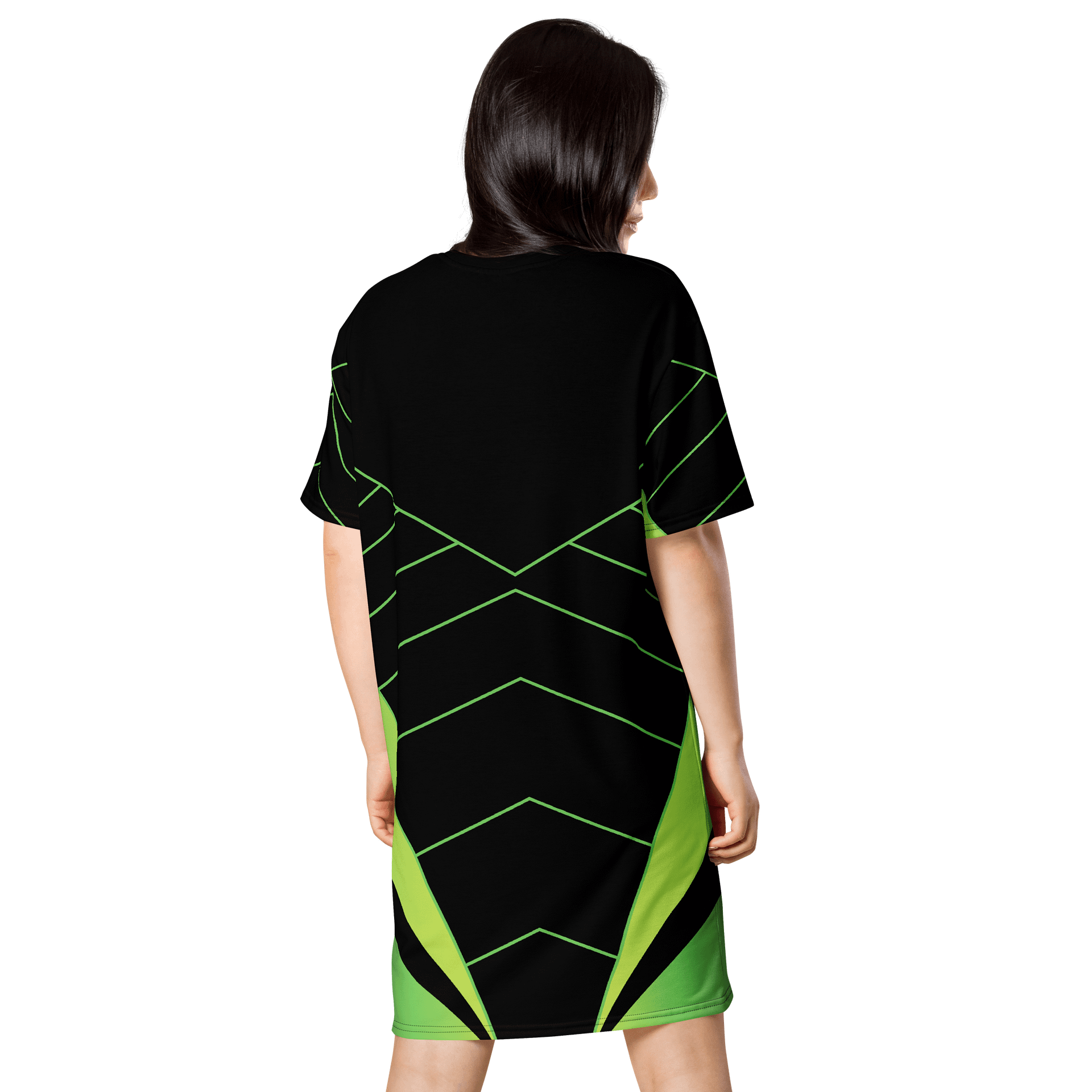 Exclusive Women's Oversized T-Shirt Dress - Black with Green Geometric Pattern product image (2)