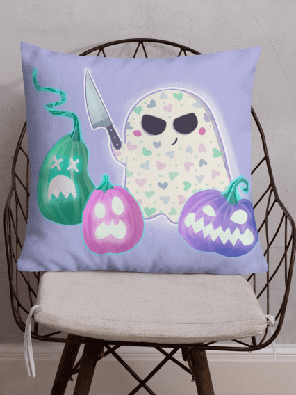 Little Ghost Pumpkin Carver in Purple & Pink #2 - Pillows product image (1)