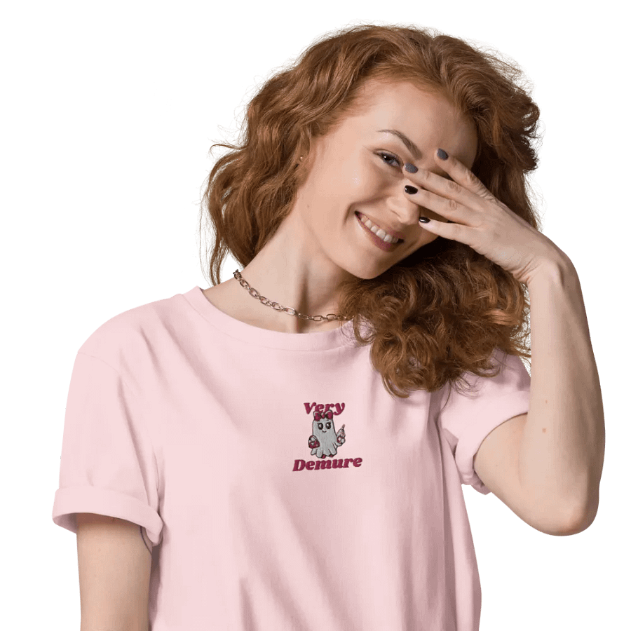 Very Demure Cute Ghost Embroidered Organic Cotton Regular Fit T-Shirt product image (22)