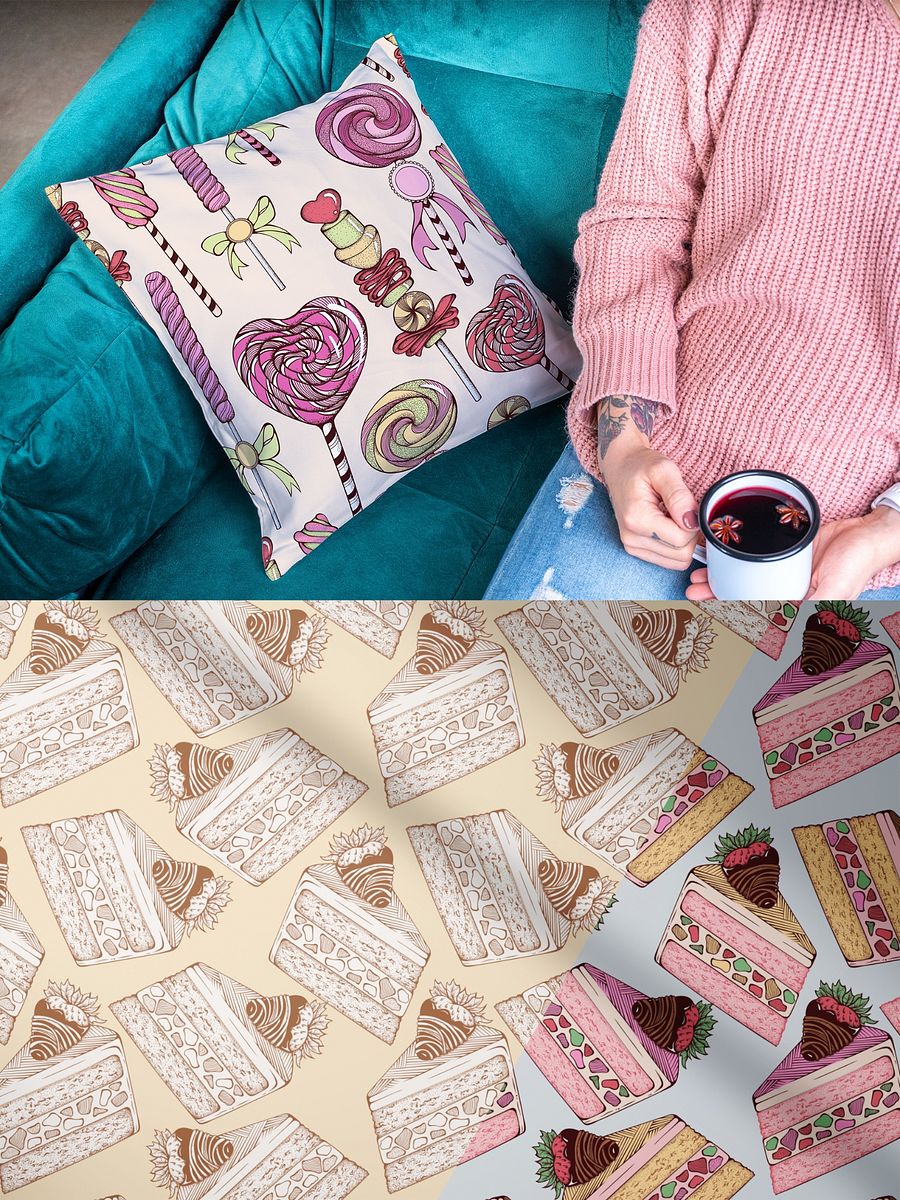 Cute Sweets Hand Drawn Vector Seamless Patterns Collection product image (7)