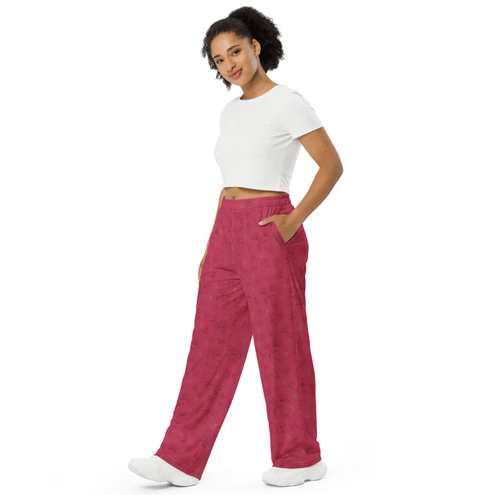 Gold Leaves and Chocolate Flowers on Magenta Unisex Wide-Leg Pants product image (2)