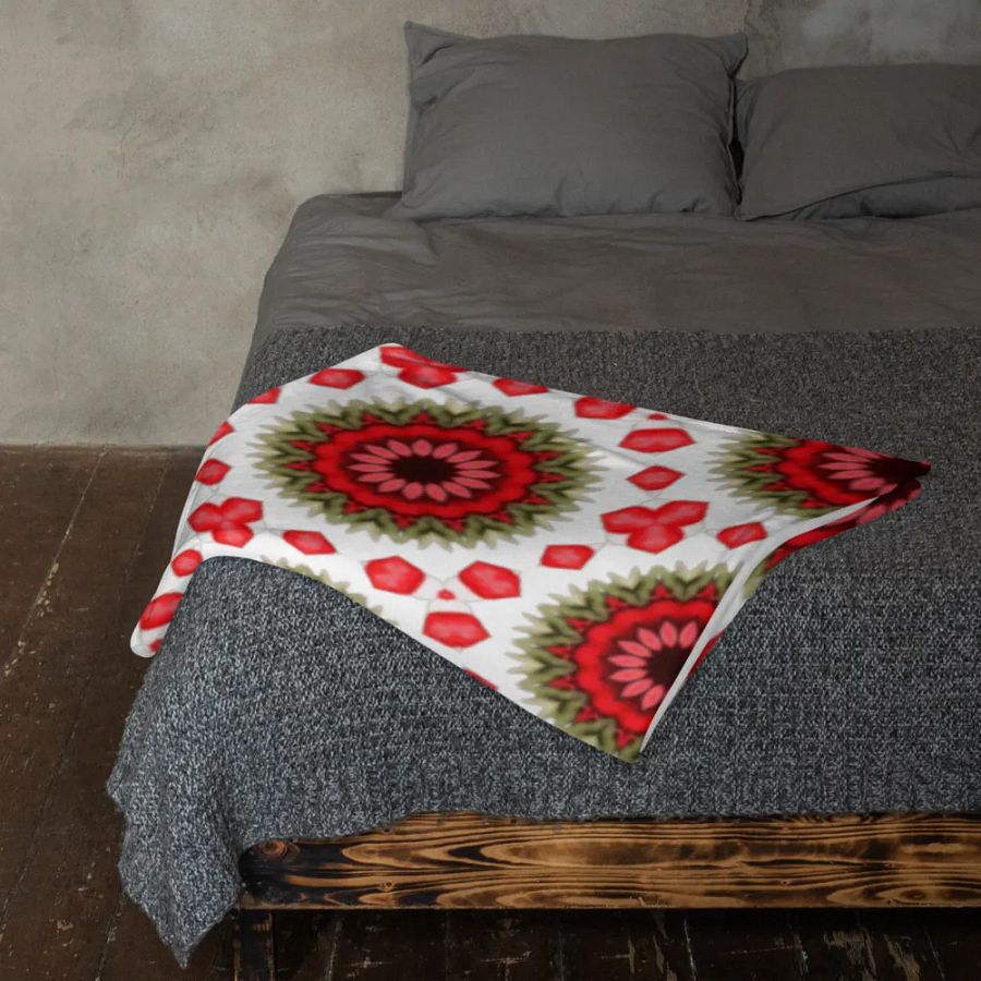 Red Green & White Daisy Floral Seamless Pattern Throw Blanket product image (8)