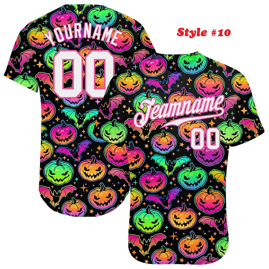 Authentic Baseball Jersey, Custom Baseball Jersey, Personalized Sport Jersey, Colorful, Flowers, Number, Logo, Halloween Gift product image (185)