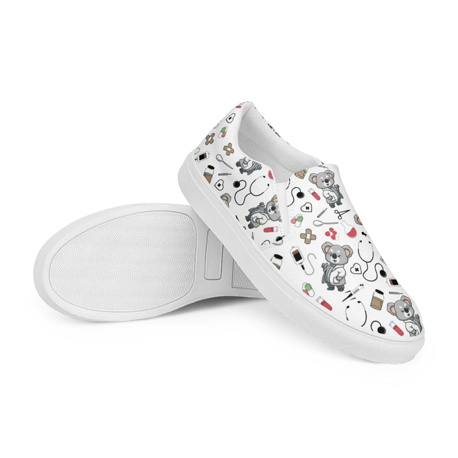 Cute Medical Koala Slip-On Canvas Shoes (White) product image (7)
