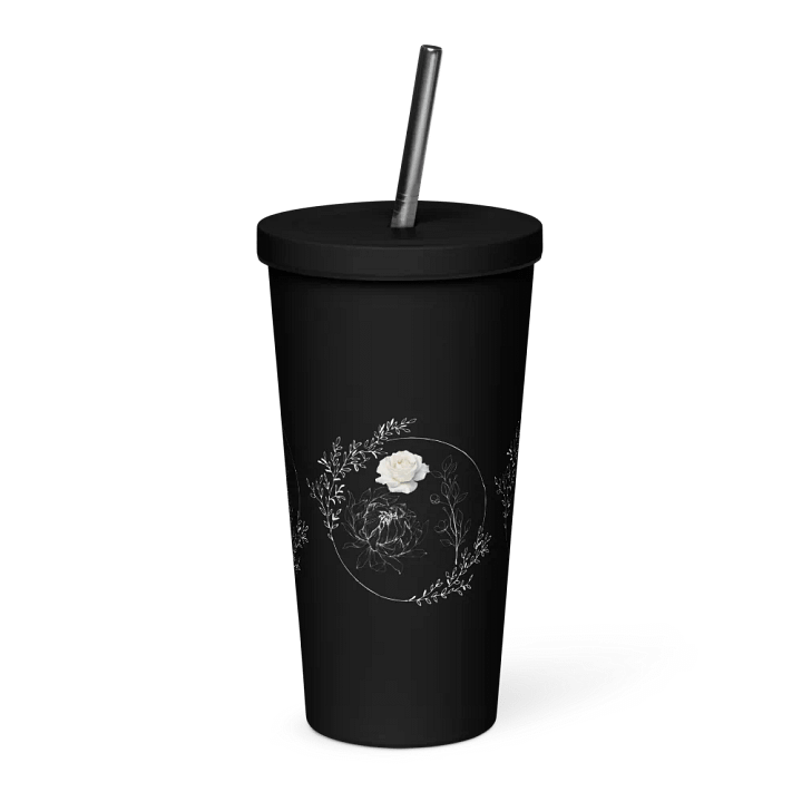 Floral White Line Tumbler with Straw product image (1)