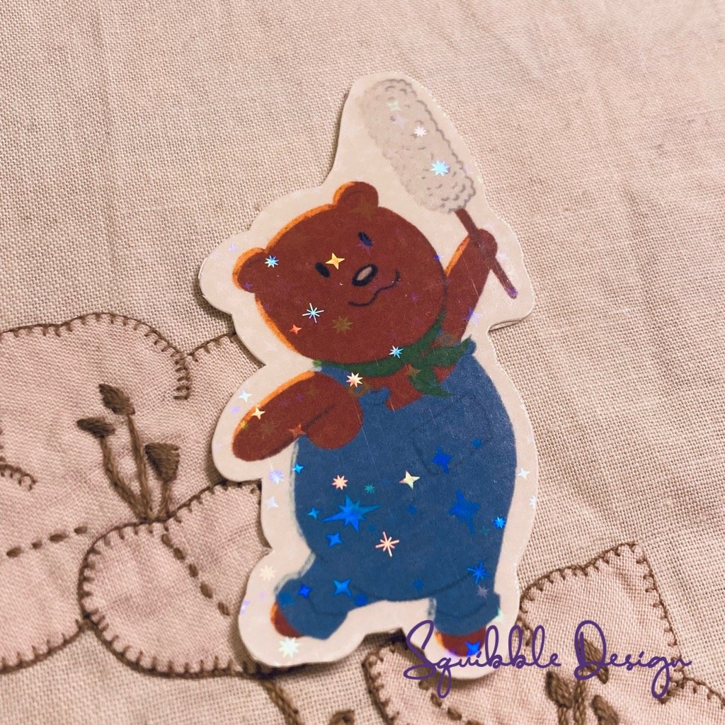 Holographic Vinyl Sticker - Cleaning Bear product image (2)