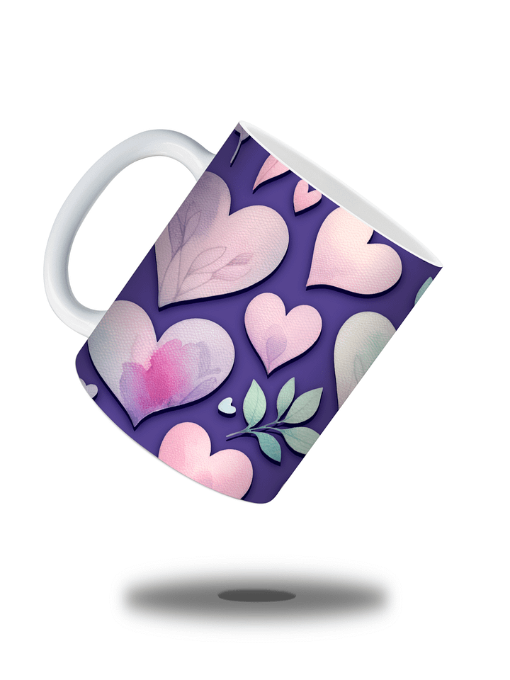 (Grape) Colorful Hearts 11oz Coffee Mug – Cute and Romantic Love-Themed Ceramic Cup – Perfect for Valentine's Day, Anniversaries, or Daily Use" product image (2)