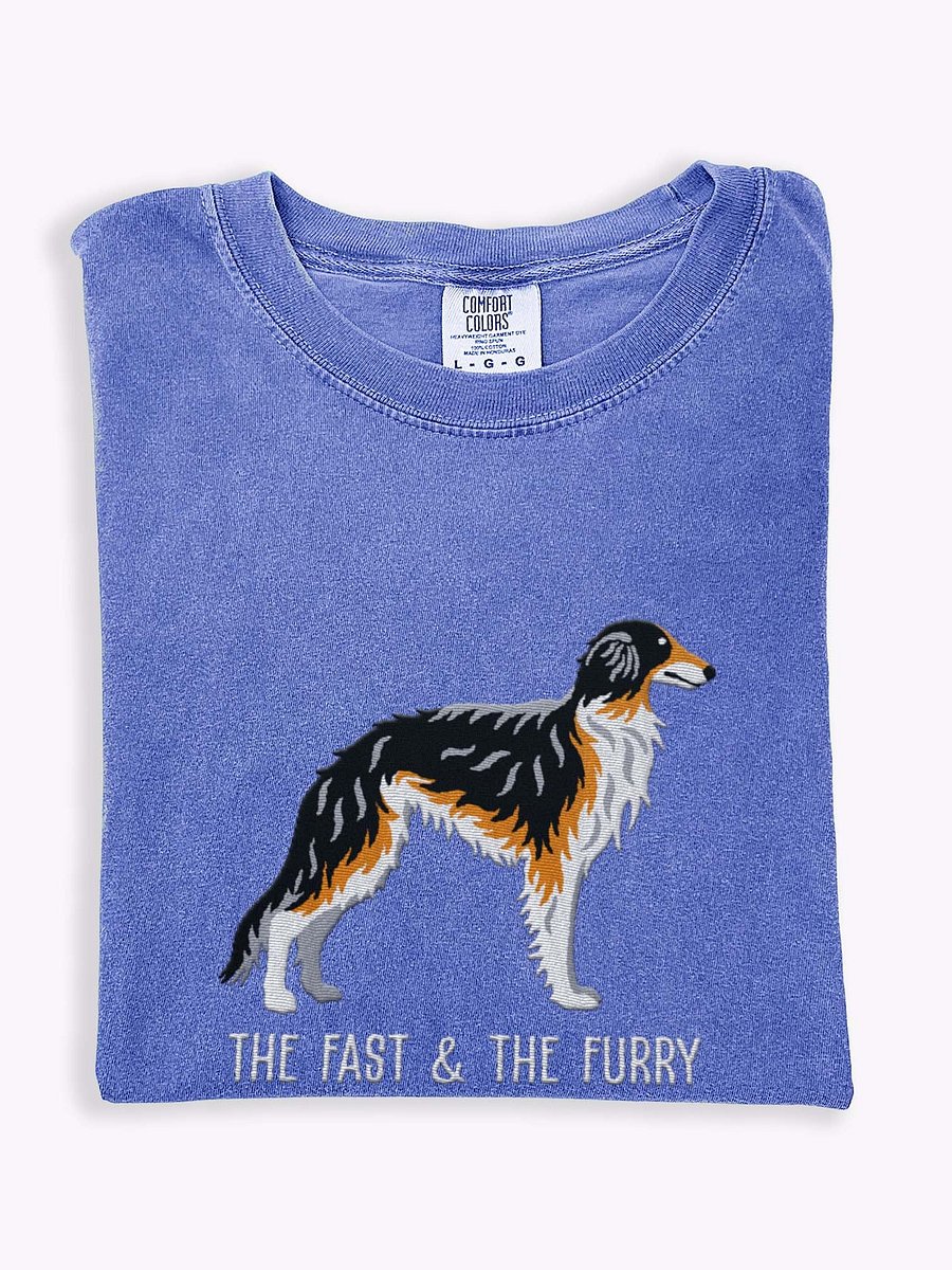 The Fast & The Furry T-Shirt(Embroidered) of a Silken Windhound(Tricolor) product image (1)