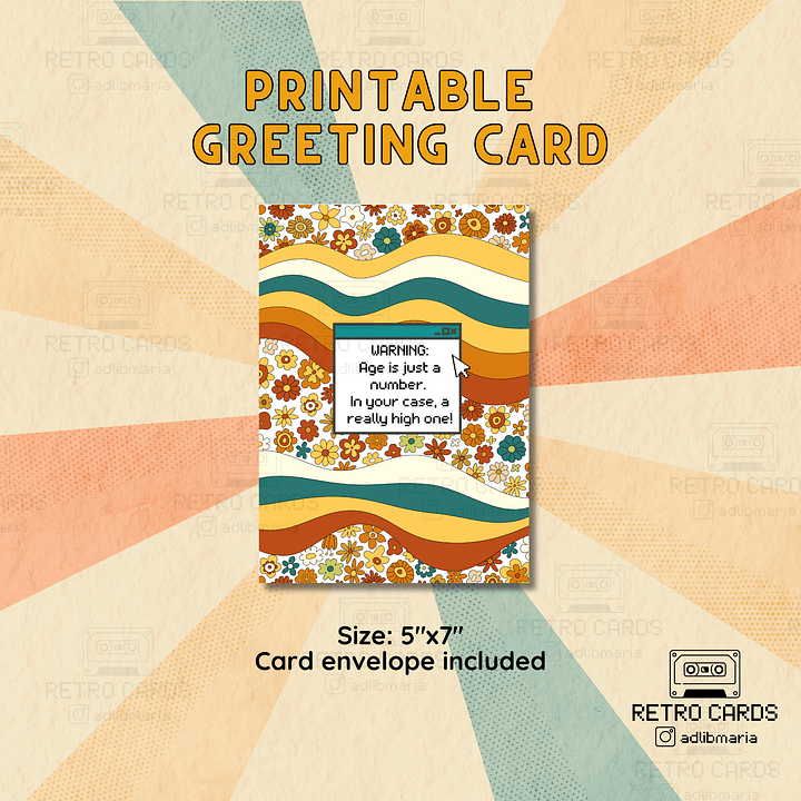 Printable Birthday Card Retro Greeting Card Age is Just a Number with Envelope product image (1)