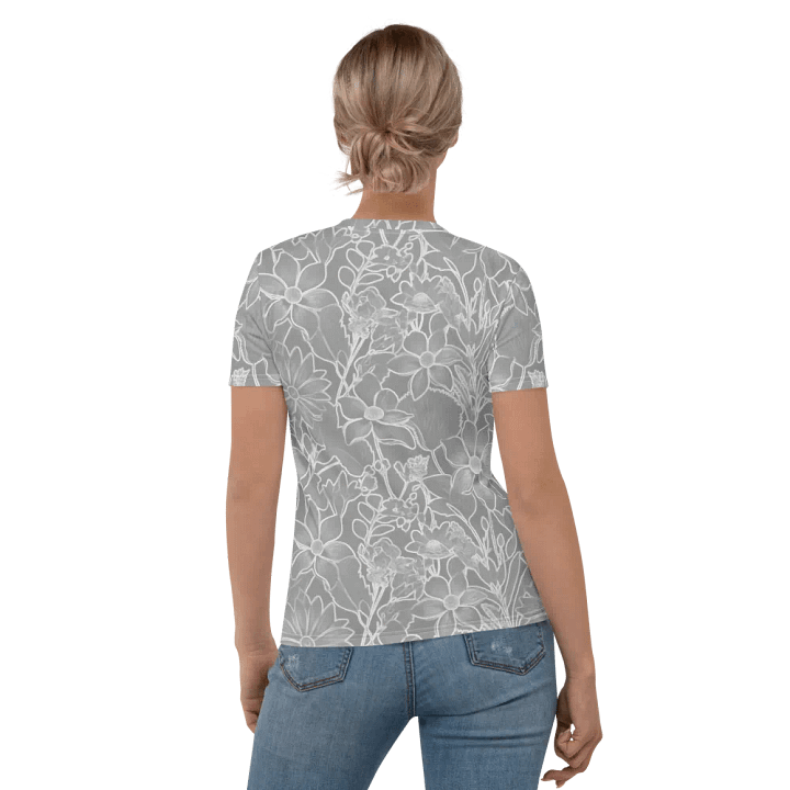 Line art Gray and White Floral/All-Over Print Women's Crew Neck T-Shirt by Sublicolor product image (1)