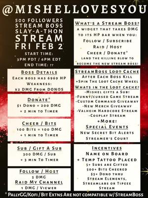 The time has come, this Friday Feb 2 to Unleash the NEW and Improved Stream Boss! This event will be UNCAPPED! Dont miss it! #subathon #twitchevents #twitchstreamer #streamboss #uncapped
