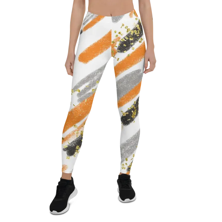 Black Orange abstract vintage print leggings product image (2)