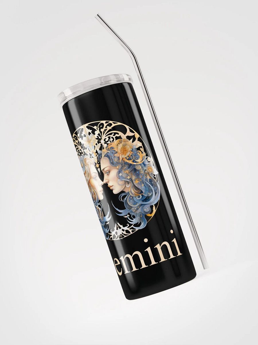 Illustrated Gemini Zodiac Stainless Steel Tumbler - 'Gemini' in Glamorous Gold product image (3)