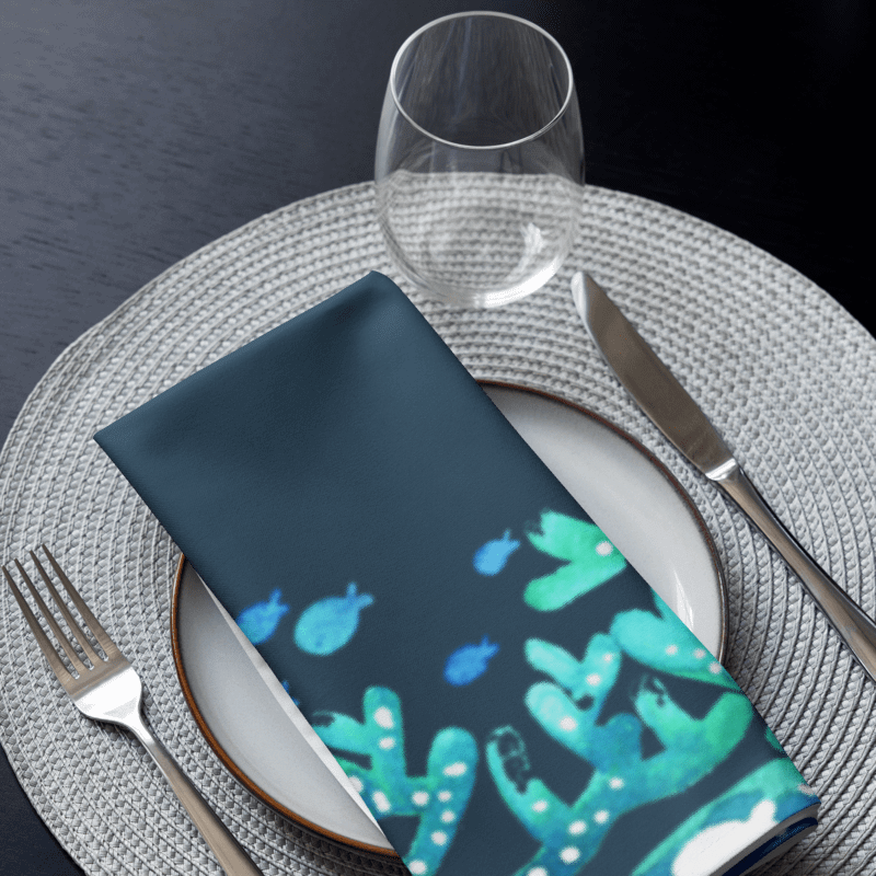 Ocean Reef Cloth Napkin Set – 4-Pack (2 Navy + 2 Aqua) product image (3)