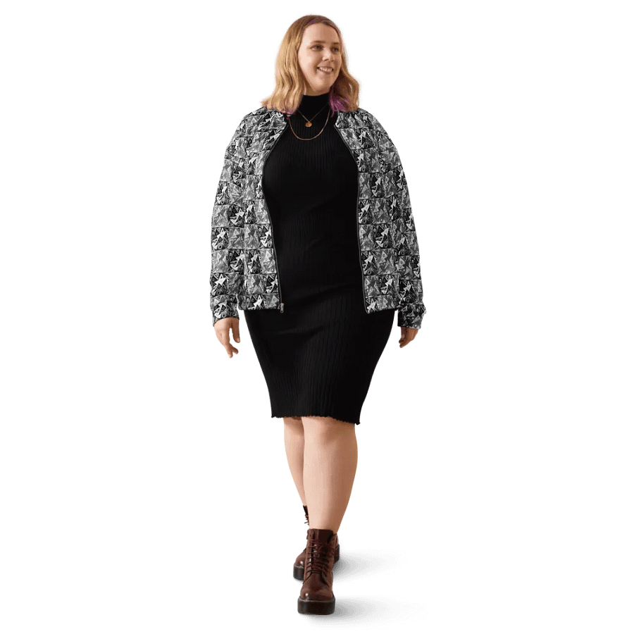 Abstract Triangles in Grey, Black and White Unisex Bomber Jacket product image (2)