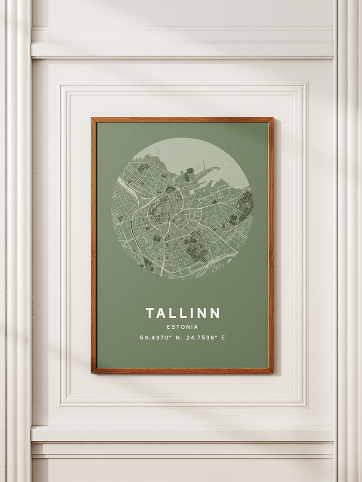 Tallinn Street Map Poster – Sage Green Minimalist Circular City Art product image (2)