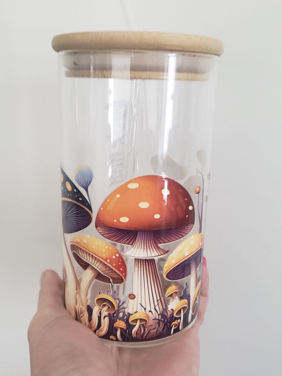Mushroom Magic Glass Jar with Bamboo Lid and Glass Straw product image (3)