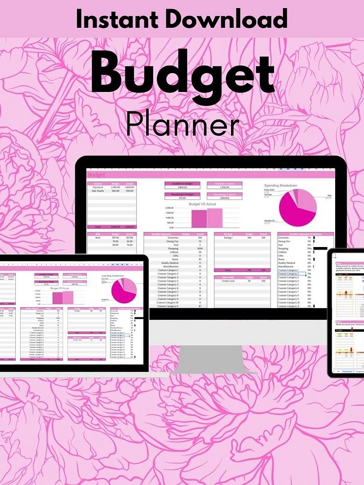 Easy Pink Budget Planner for Google Sheet Monthly Budget Spreadsheet Personal Finance Tracker Money Management Spreadsheet product image (2)