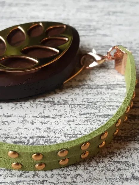 Spring Green Faux Suede Stud Bracelet | Handmade Accessory for Bellabeat Leaf Urban & Ivy product image (2)