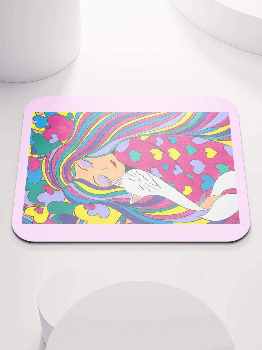 Girl with the white cat - (art by Dina R.) - acrylic painting picture - Classic Mouse Pad product image (1)